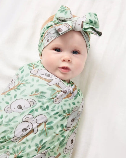 Koala Cuddles Swaddle & Luxe Bow Headband Set
