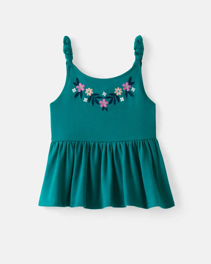 Midnight Tide Embroidered Peplum Tank