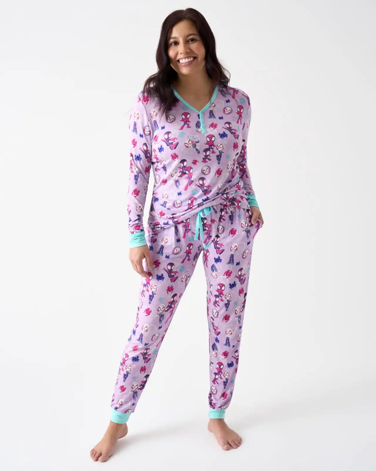 Spidey & His Amazing Friends Purple Tiny Webs Women's Long Sleeve Pajama Top