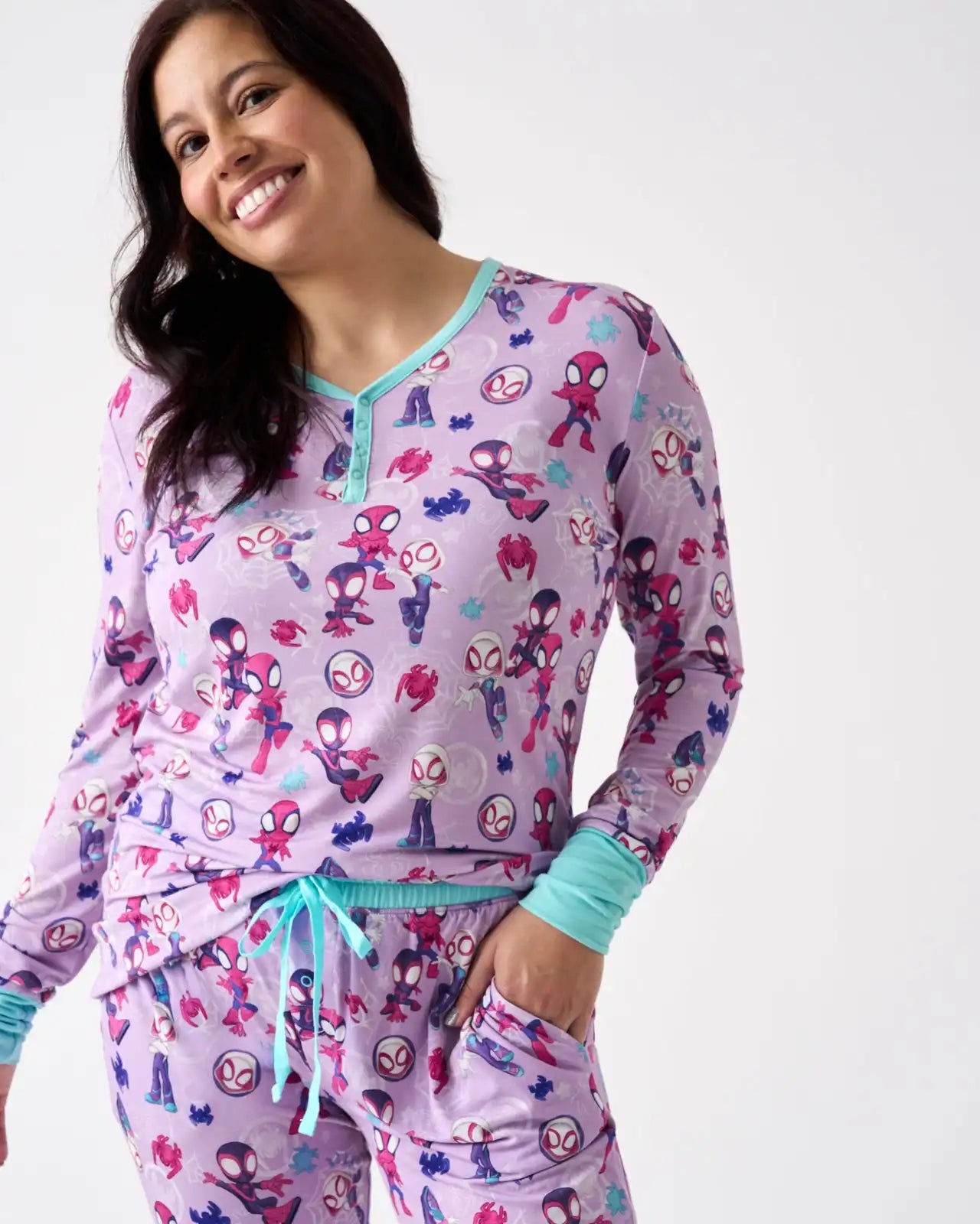 Spidey & His Amazing Friends Purple Tiny Webs Women's Long Sleeve Pajama Top