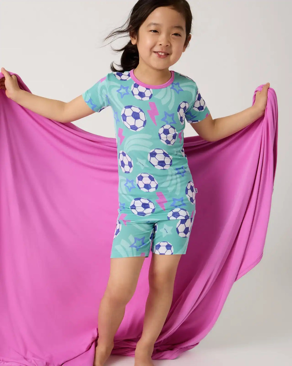 Aqua Soccer Stars Two-Piece Short Sleeve & Shorts Pajama Set