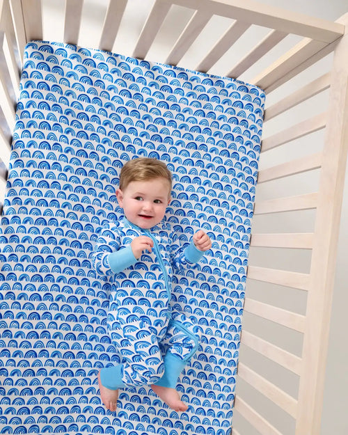 Blue Rainbows Fitted Crib Sheet