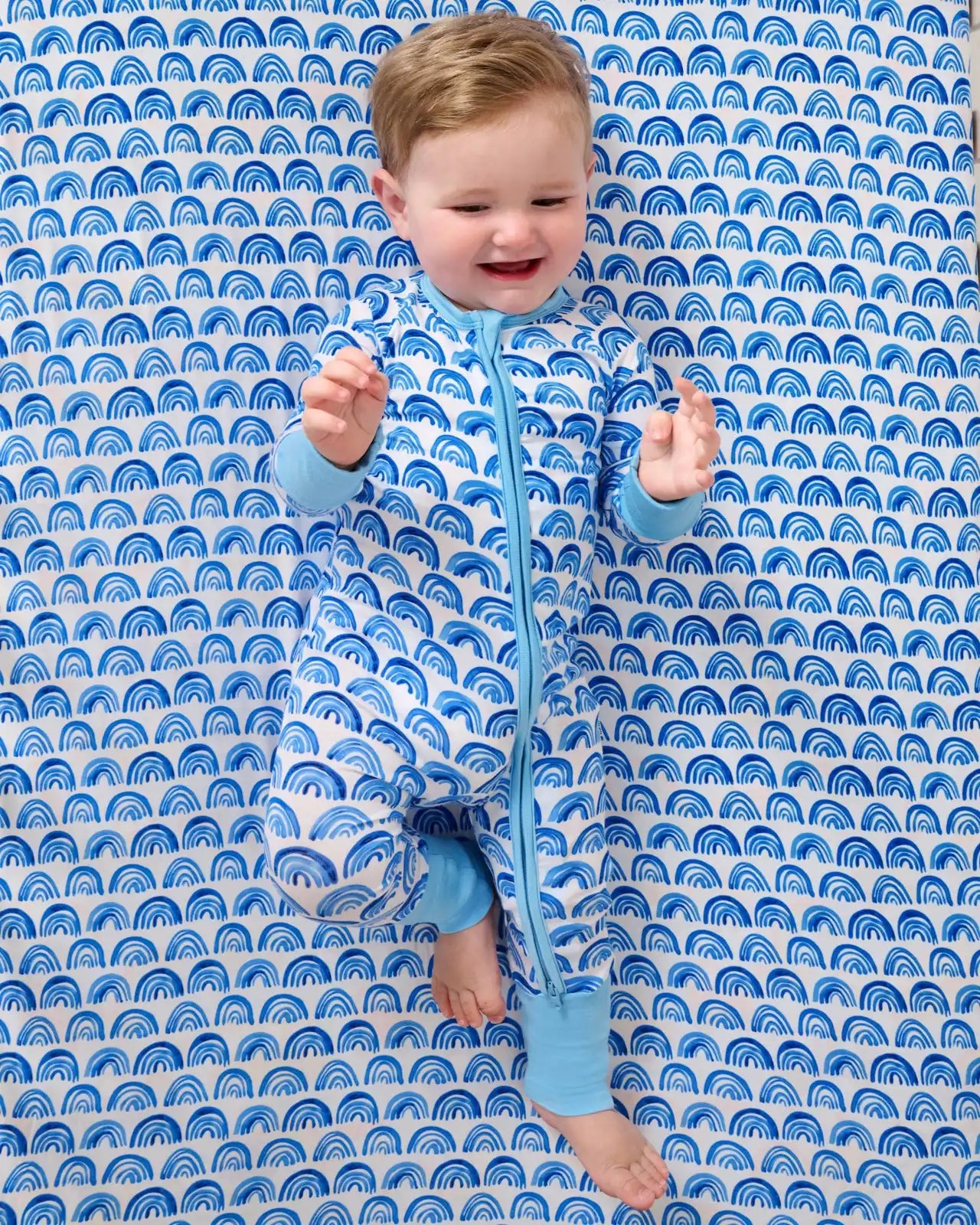 Blue Rainbows Fitted Crib Sheet