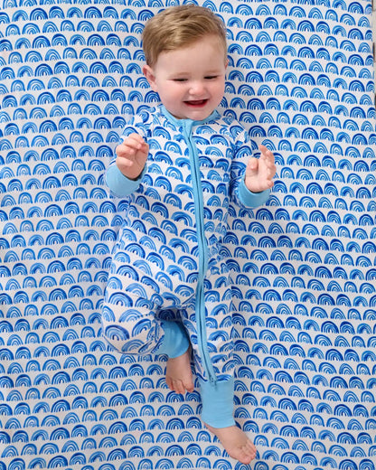 Blue Rainbows Fitted Crib Sheet