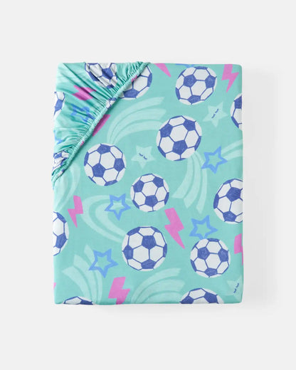 Aqua Soccer Stars Fitted Crib Sheet