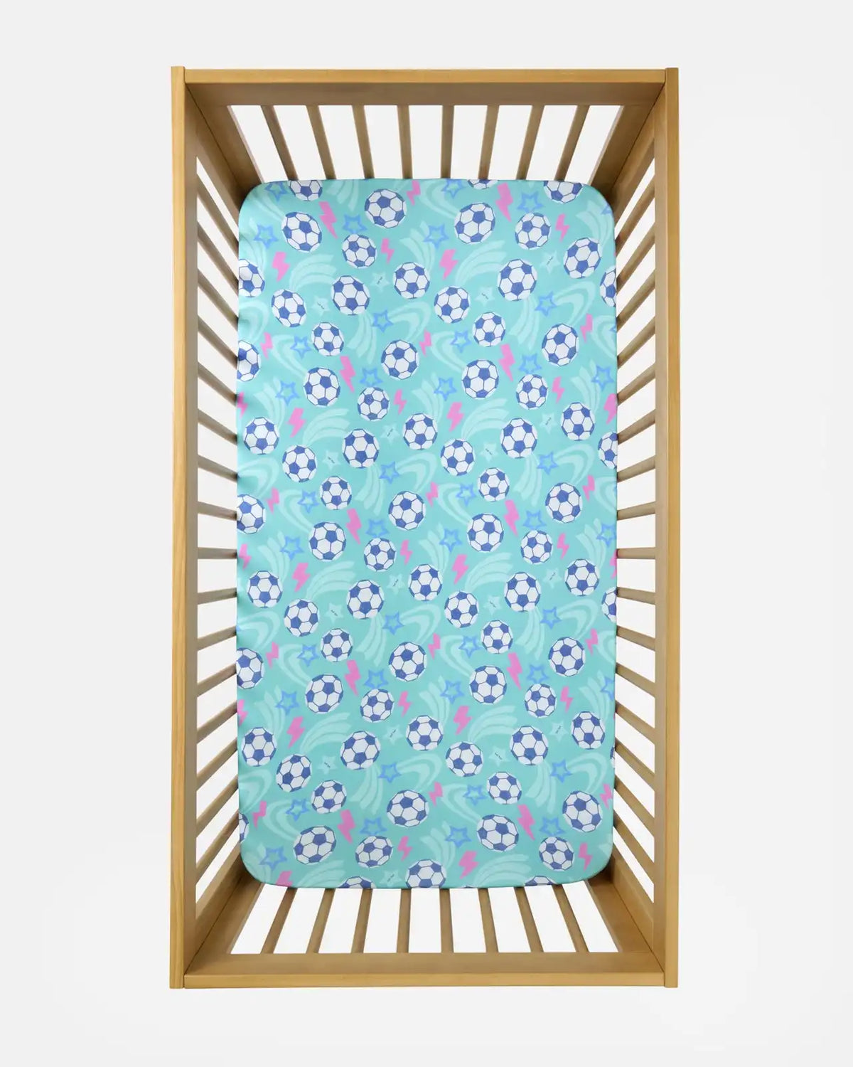 Aqua Soccer Stars Fitted Crib Sheet