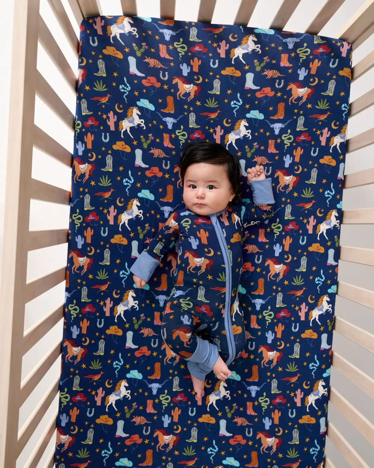 Blue Rancher Roundup Fitted Crib Sheet