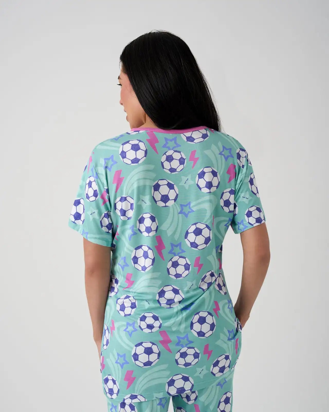 Aqua Soccer Stars Women's Short Sleeve Pajama Top