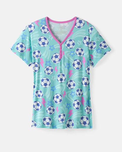 Aqua Soccer Stars Women's Short Sleeve Pajama Top