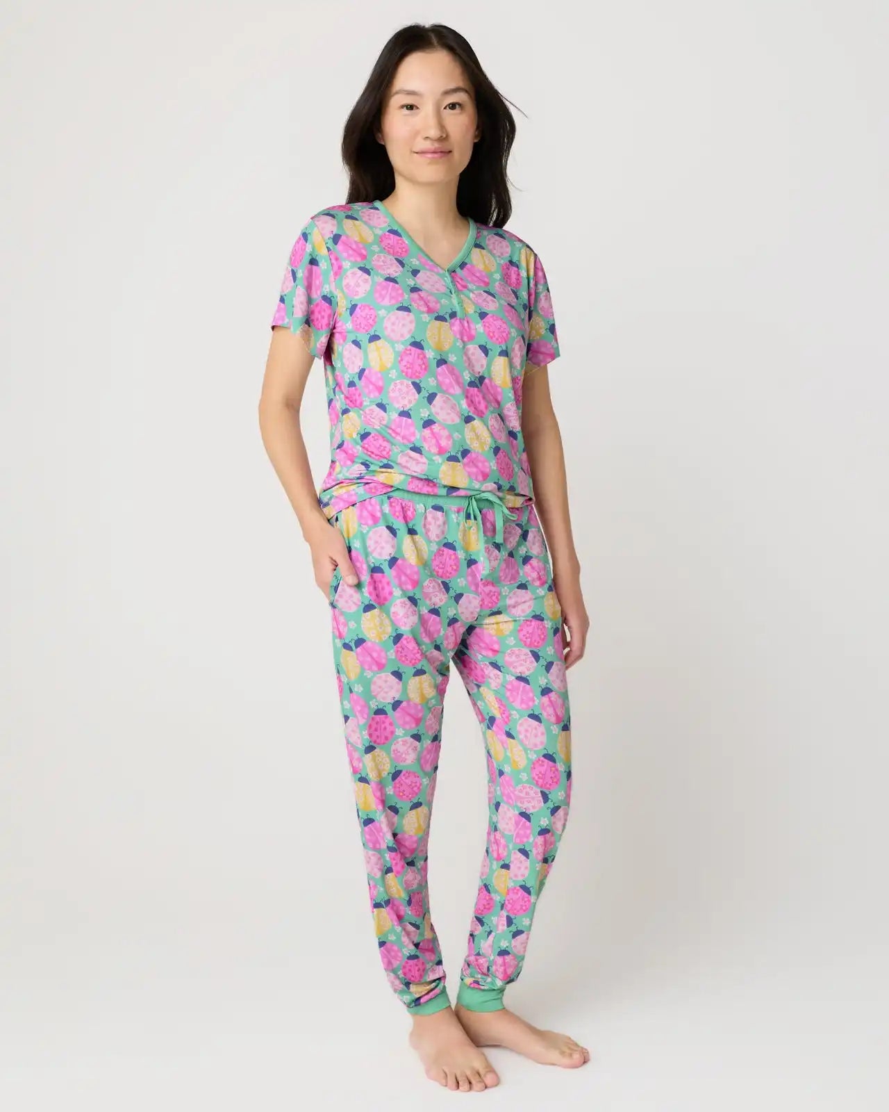 Ladybug Meadow Women's Short Sleeve Pajama Top