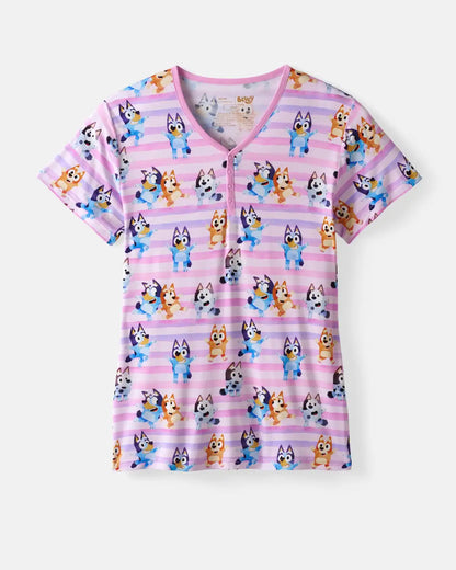 Bluey Dance All Day Pink Women's Short Sleeve Pajama Top