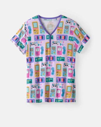 Purple Game On Women's Short Sleeve Pajama Top