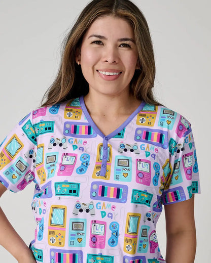 Purple Game On Women's Short Sleeve Pajama Top