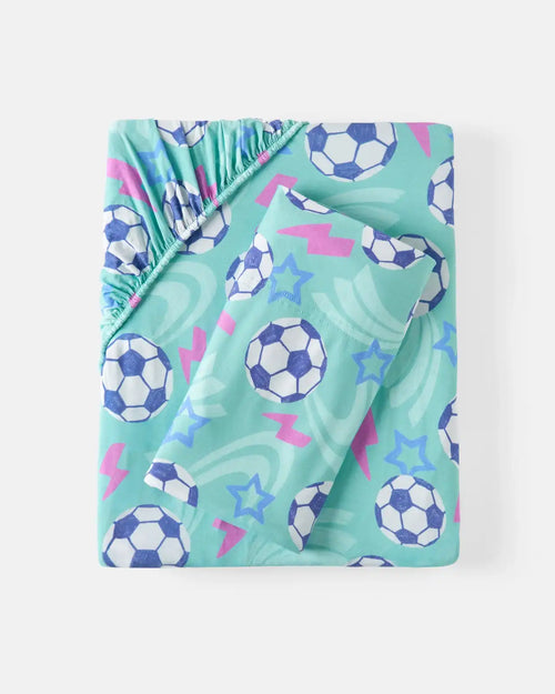 Aqua Soccer Stars Twin Sheet Set