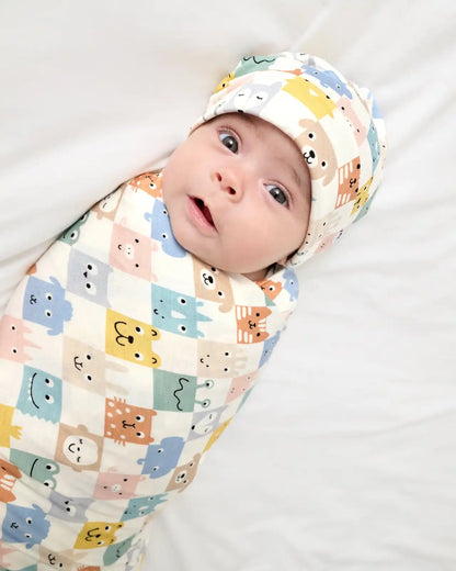 Check Mates Swaddle & Beanie Set