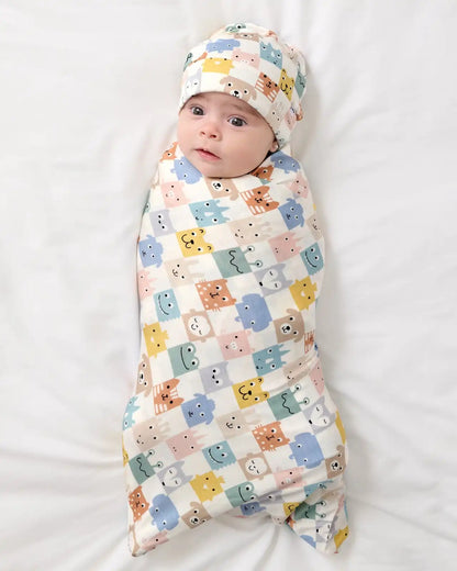 Check Mates Swaddle & Beanie Set