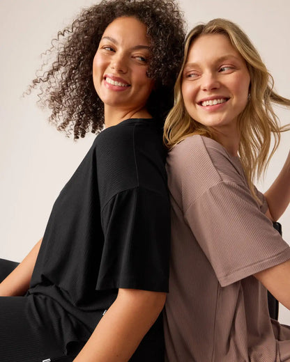 Black Women's Ribbed Boxy Tee