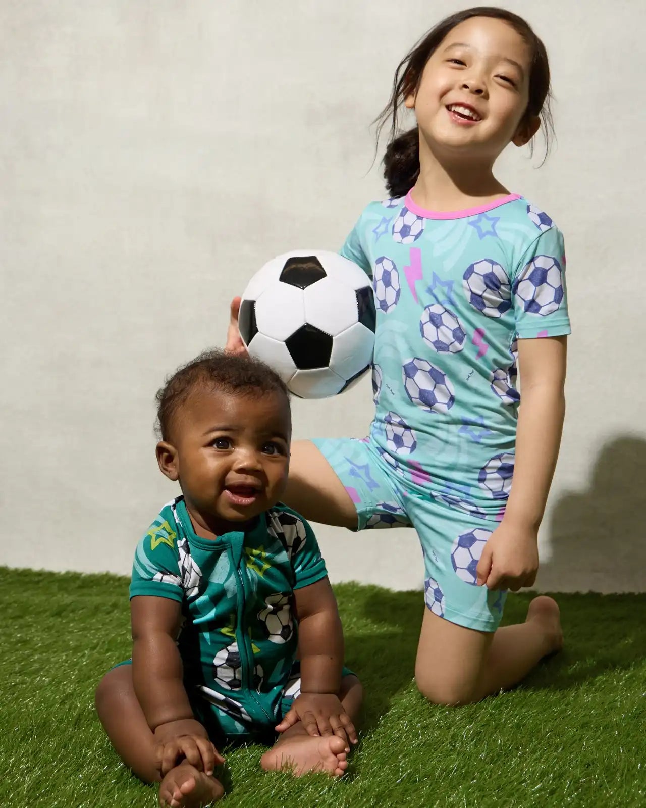 Aqua Soccer Stars Two-Piece Short Sleeve & Shorts Pajama Set