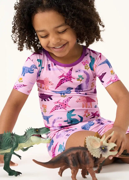 Roar & Explore Pink Two-Piece Short Sleeve & Shorts Pajama Set