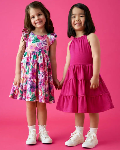 Pink Punch Open Back Tiered Dress
