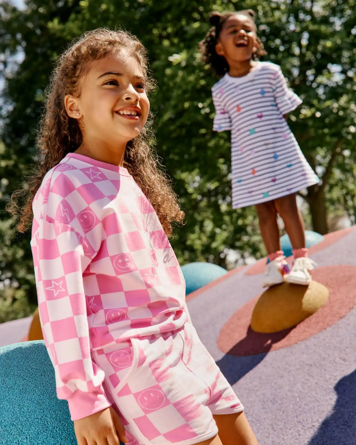 Cheery Checks Pink Drop Shoulder Crewneck