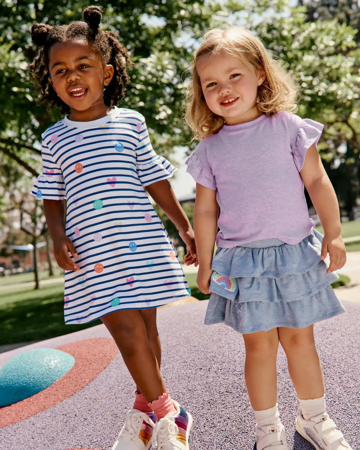 Smiley Stripes Ruffled Shift Dress