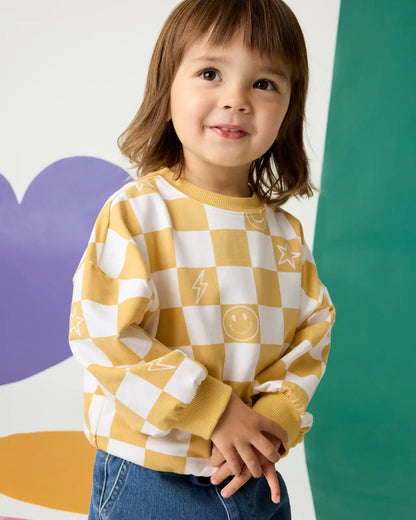 Cheery Checks Drop Shoulder Crewneck