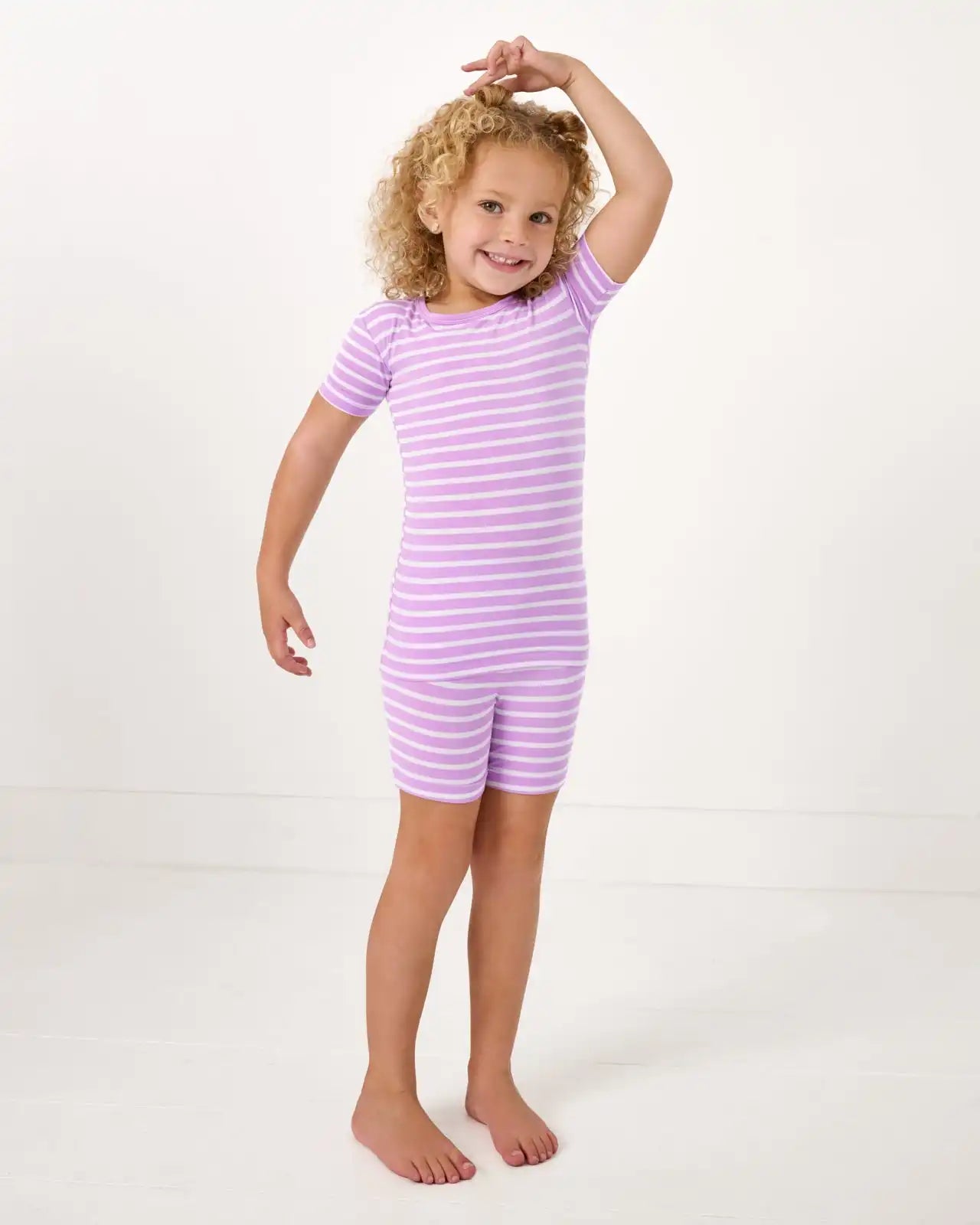Sweet Orchid Stripe Two-Piece Short Sleeve & Shorts Pajama Set