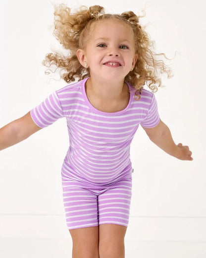 Sweet Orchid Stripe Two-Piece Short Sleeve & Shorts Pajama Set