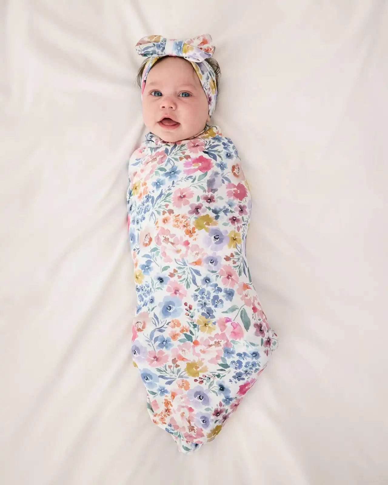 Tiny Blooms Swaddle & Luxe Bow Headband Set