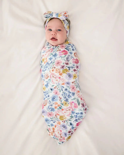 Tiny Blooms Swaddle & Luxe Bow Headband Set