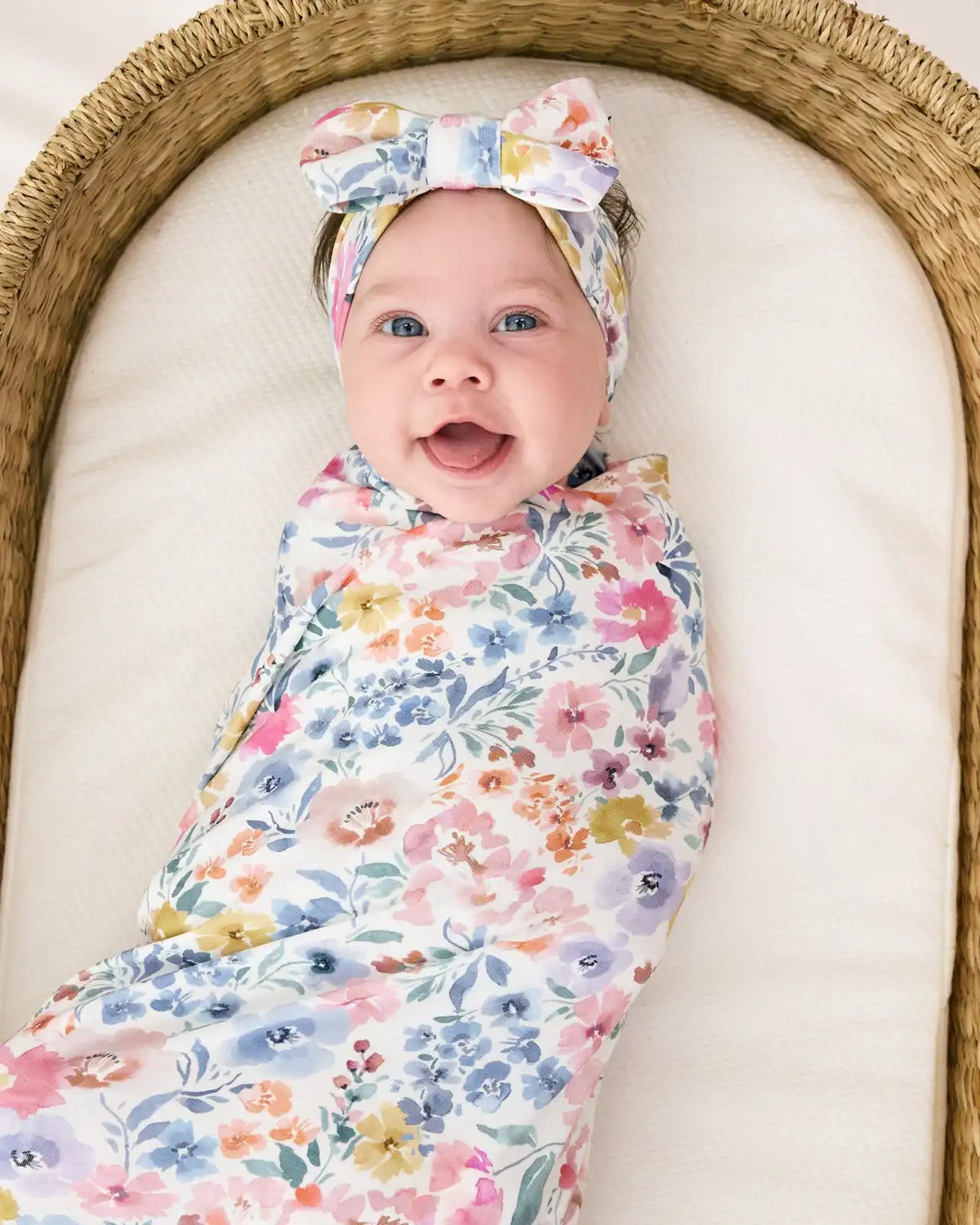 Tiny Blooms Swaddle & Luxe Bow Headband Set