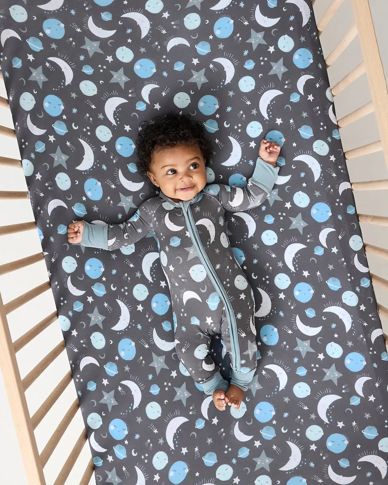 Blue To the Moon & Back Fitted Crib Sheet