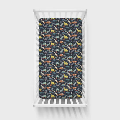 Navy Jurassic Jungle Fitted Crib Sheet