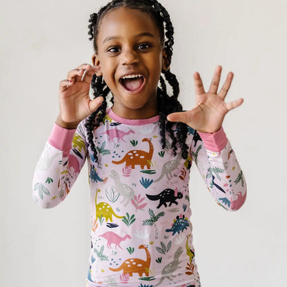 Pink Jurassic Jungle Two-Piece Pajama Set