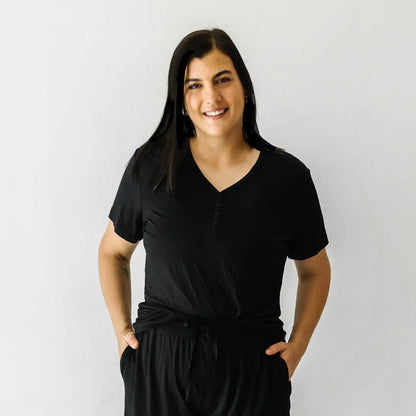 Black Women's Short Sleeve Pajama Top