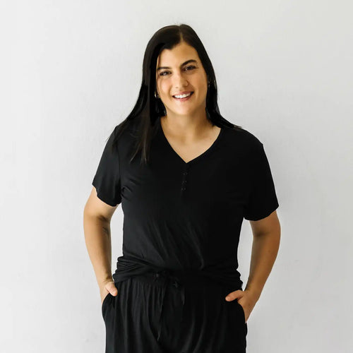 Black Women's Short Sleeve Pajama Top