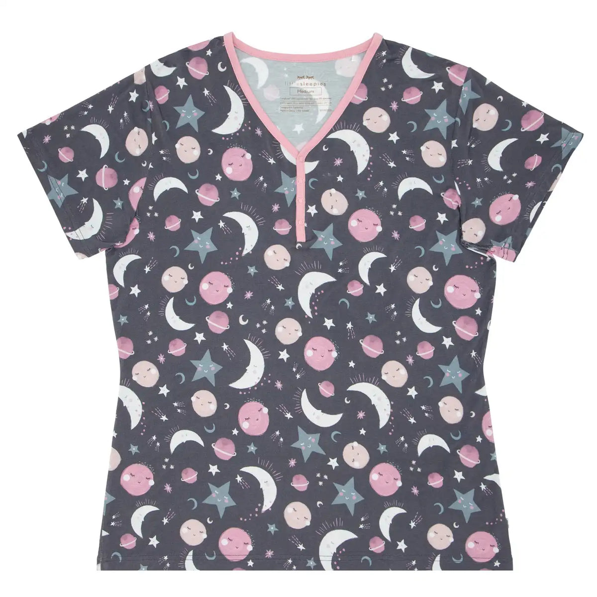 Pink To the Moon & Back Women's Short Sleeve Pajama Top