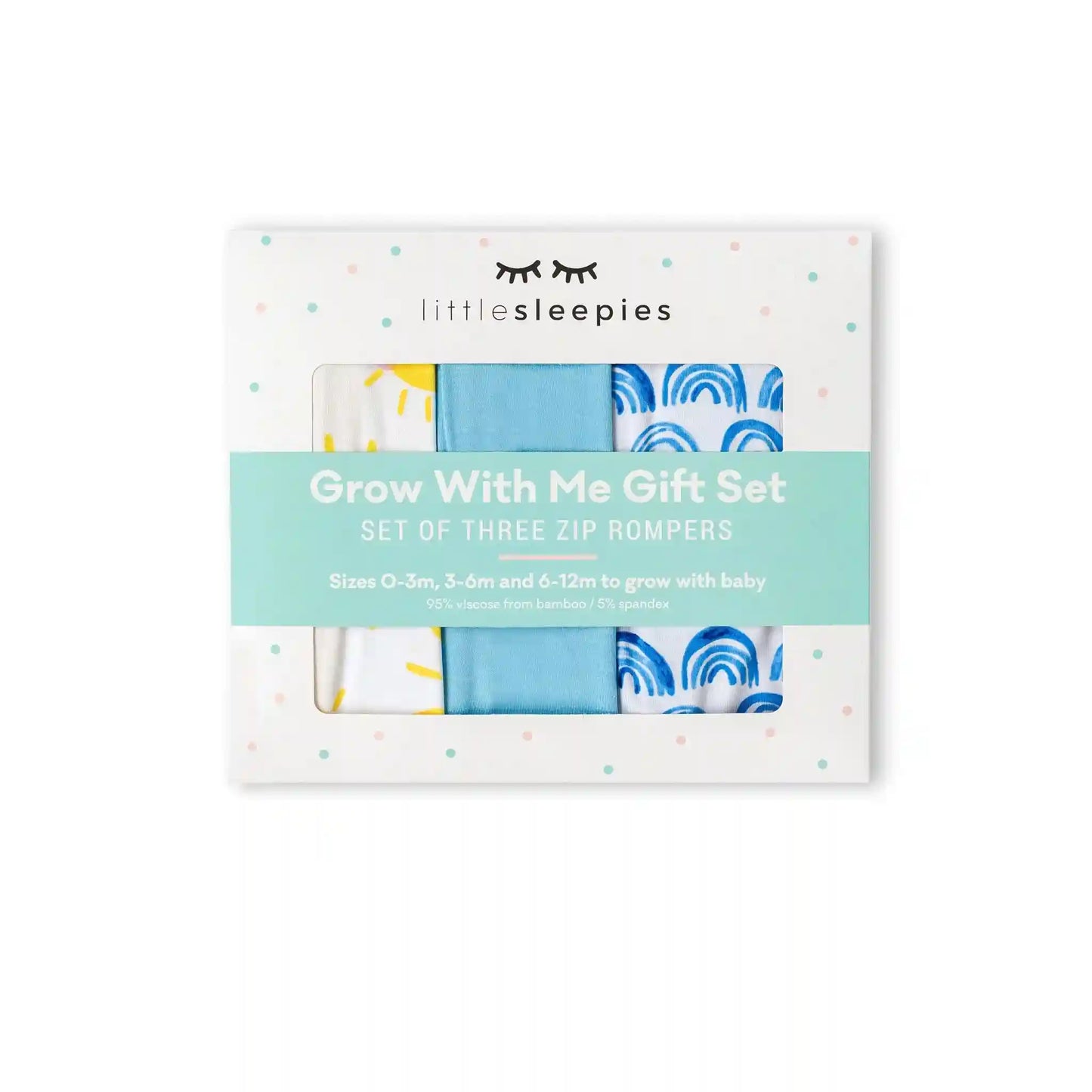Blue Rainbows, Sky Blue & Sunshine Zippy Grow With Me Three Pack Gift Box